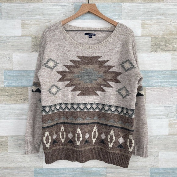 American Eagle Outfitters Sweaters - American Eagle Oversized Aztec Sweater Brown Western Wool Blend Womens Medium
